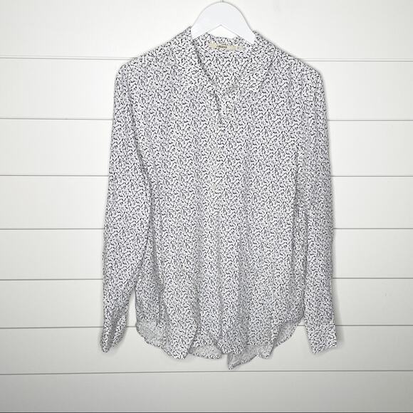 J Brand Tops - J Brand Printed Popover Collared Blouse Black White Size Large